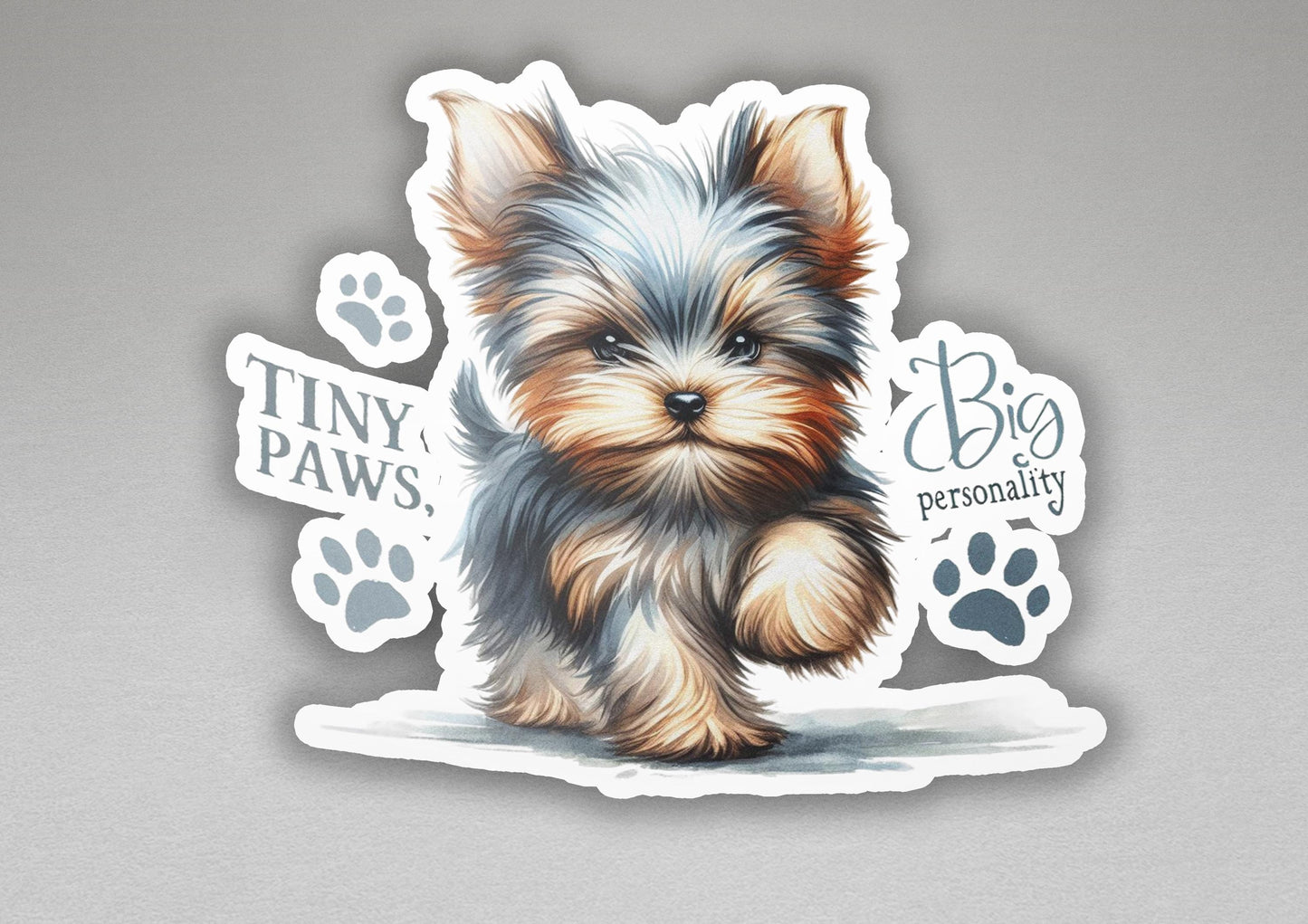 a sticker of a small dog with paws on it