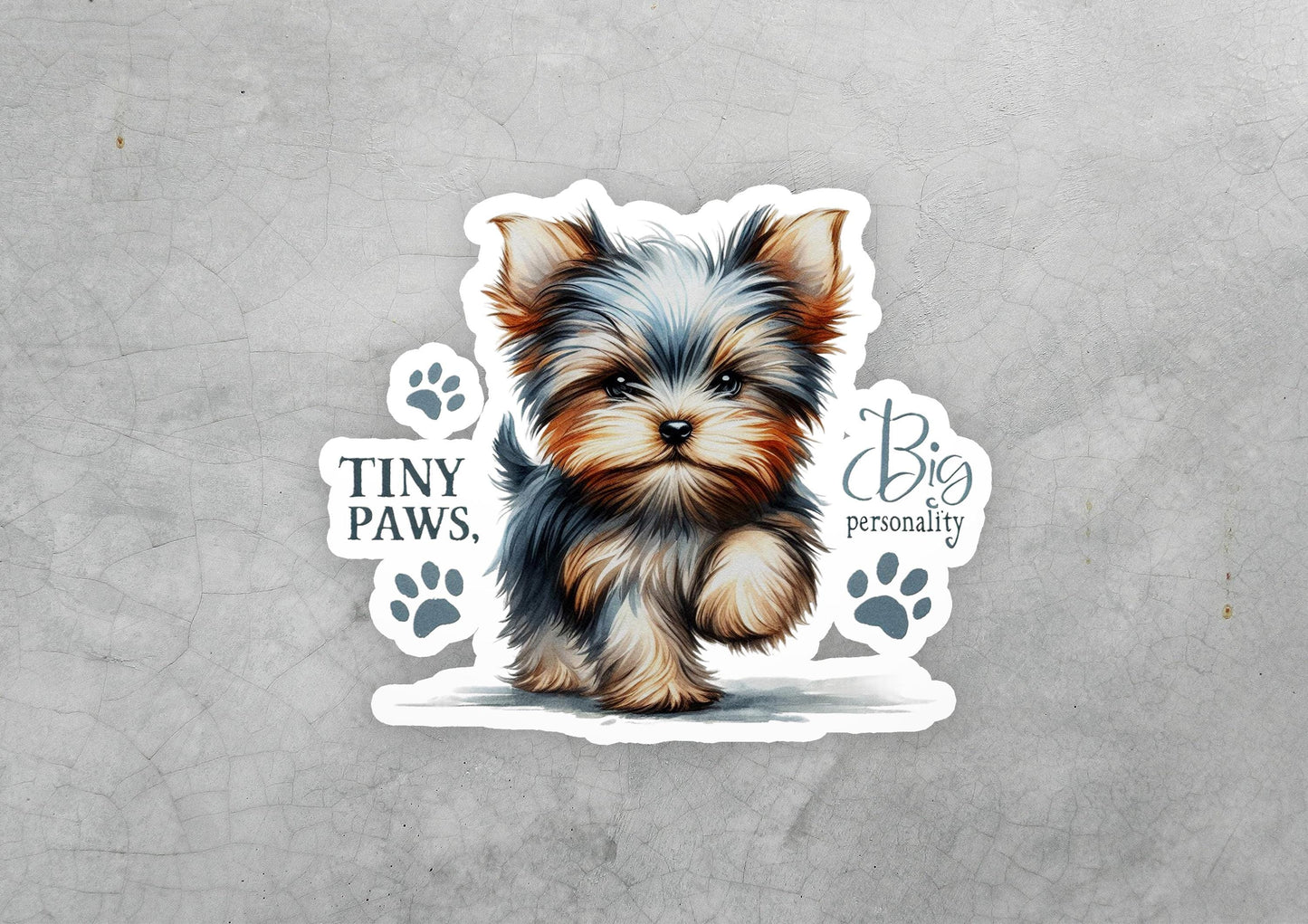 a sticker of a small dog sitting on top of a table