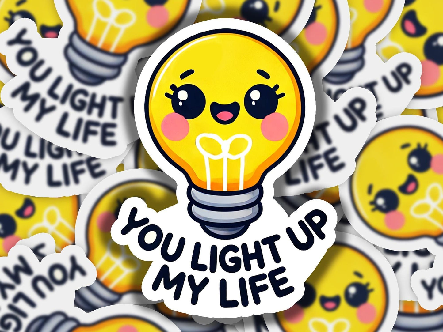 a bunch of stickers with a light bulb on them