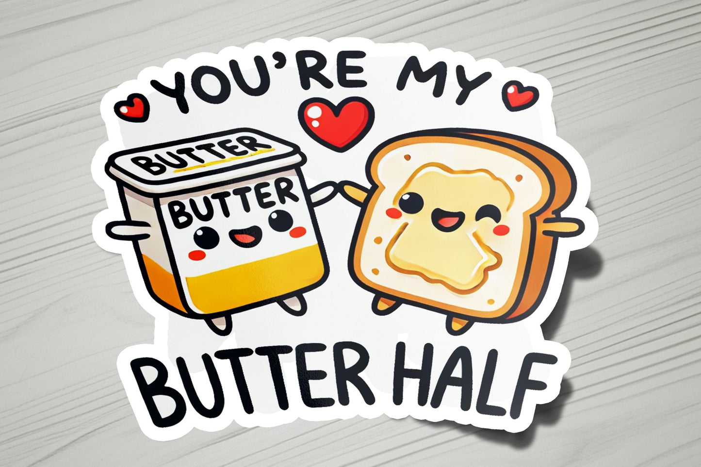 a sticker with a toast and butter on it