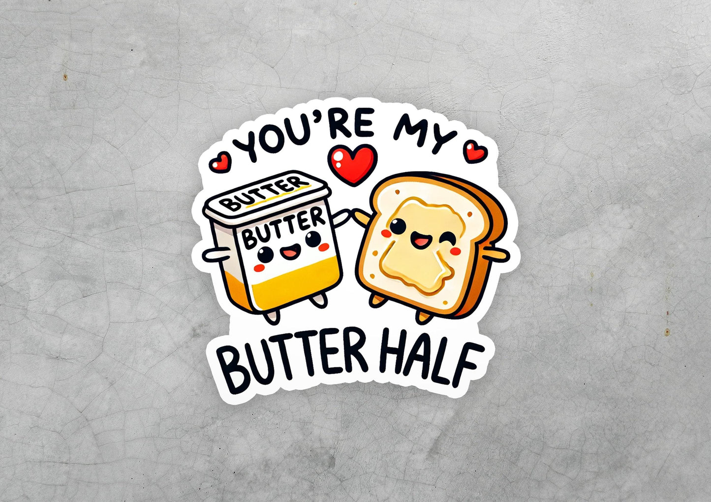 a sticker with a toaster and butter on it
