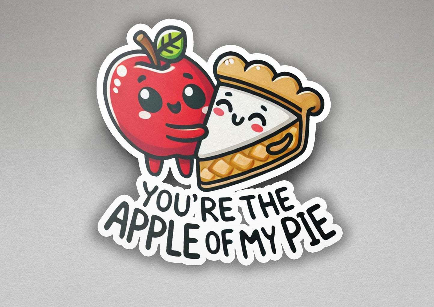 a sticker with an apple and pie on it