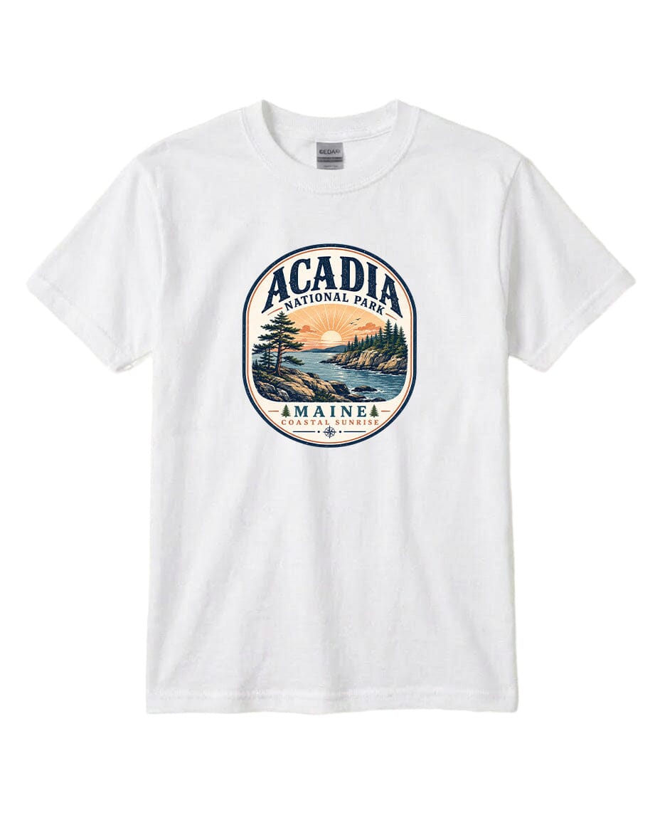 YOUTH Acadia National Park Badge Chest Logo T Shirt | Hoodie | Long Sleeve | Sweatshirt | Crew Neck | Tank Top 2 Fiesta Doodle waterproof vinyl sticker. dishwasher safe outdoor sticker.