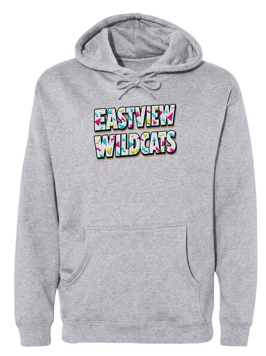 A gray hoodie with the text "EASTVIEW WILDCATS" printed on it.