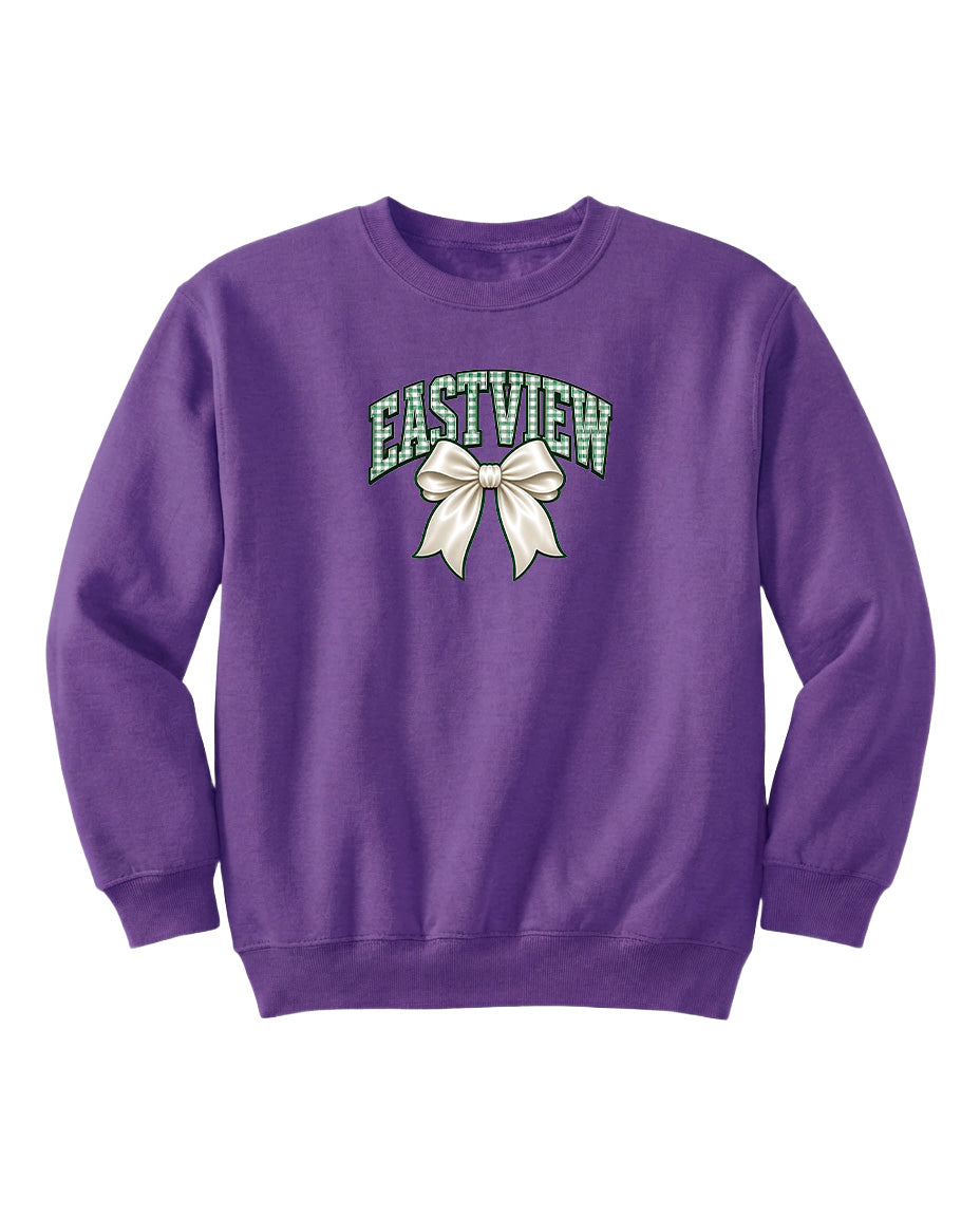 A purple sweatshirt with a graphic design on the front.