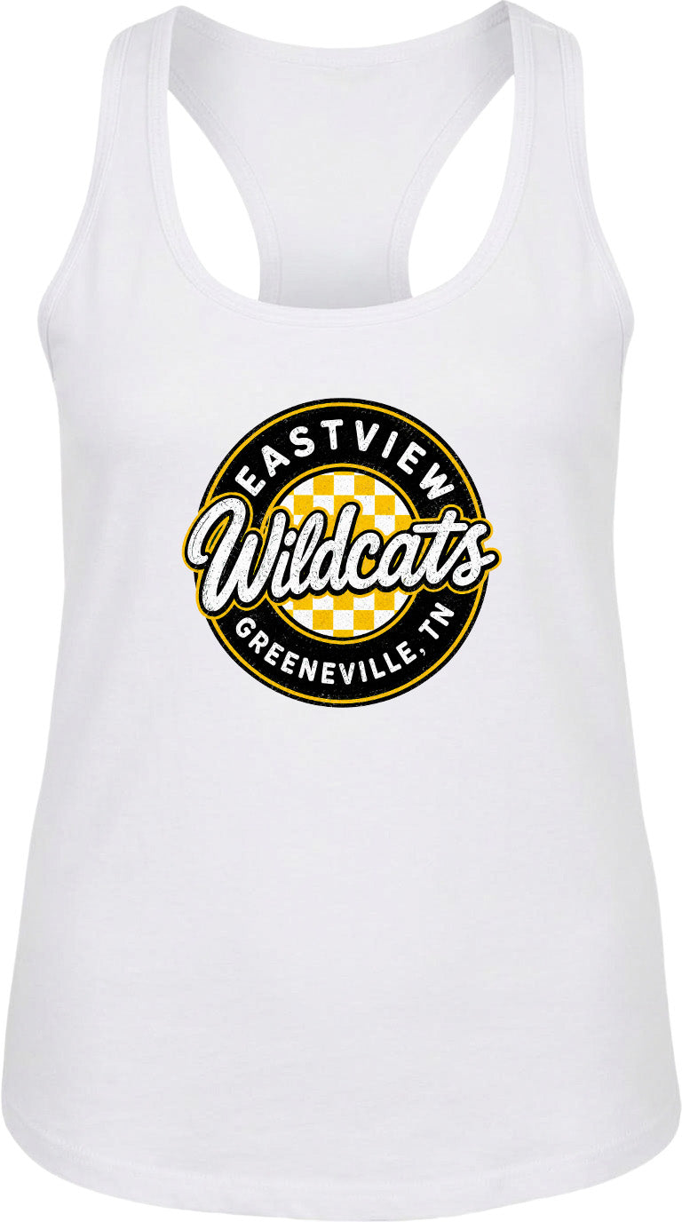 A white tank top with a logo that says "EASTVIEW Wildcats Greeneville, TN".