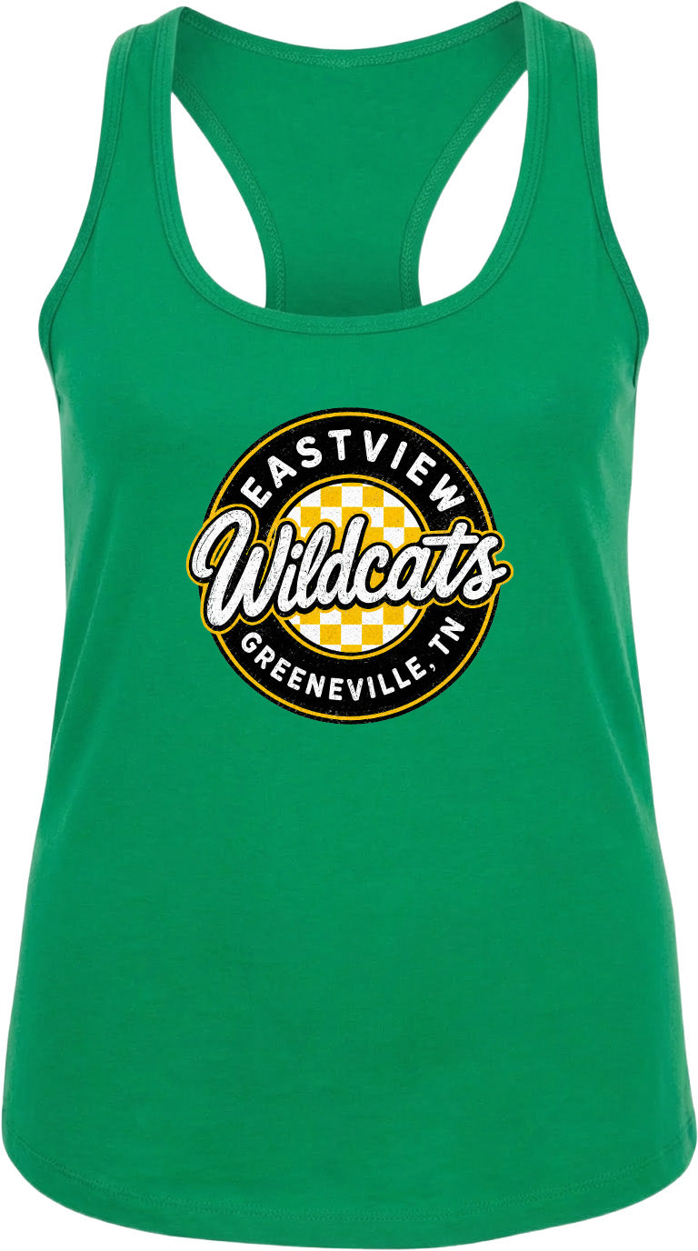 A green tank top with a logo that says "EASTVIEW Wildcats Greeneville, TN".