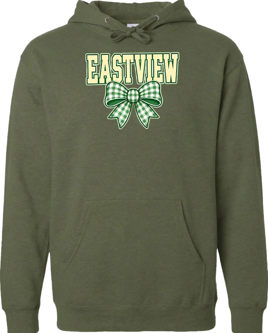 A green hoodie with a bow and the word "EASTVIEW" printed on it.