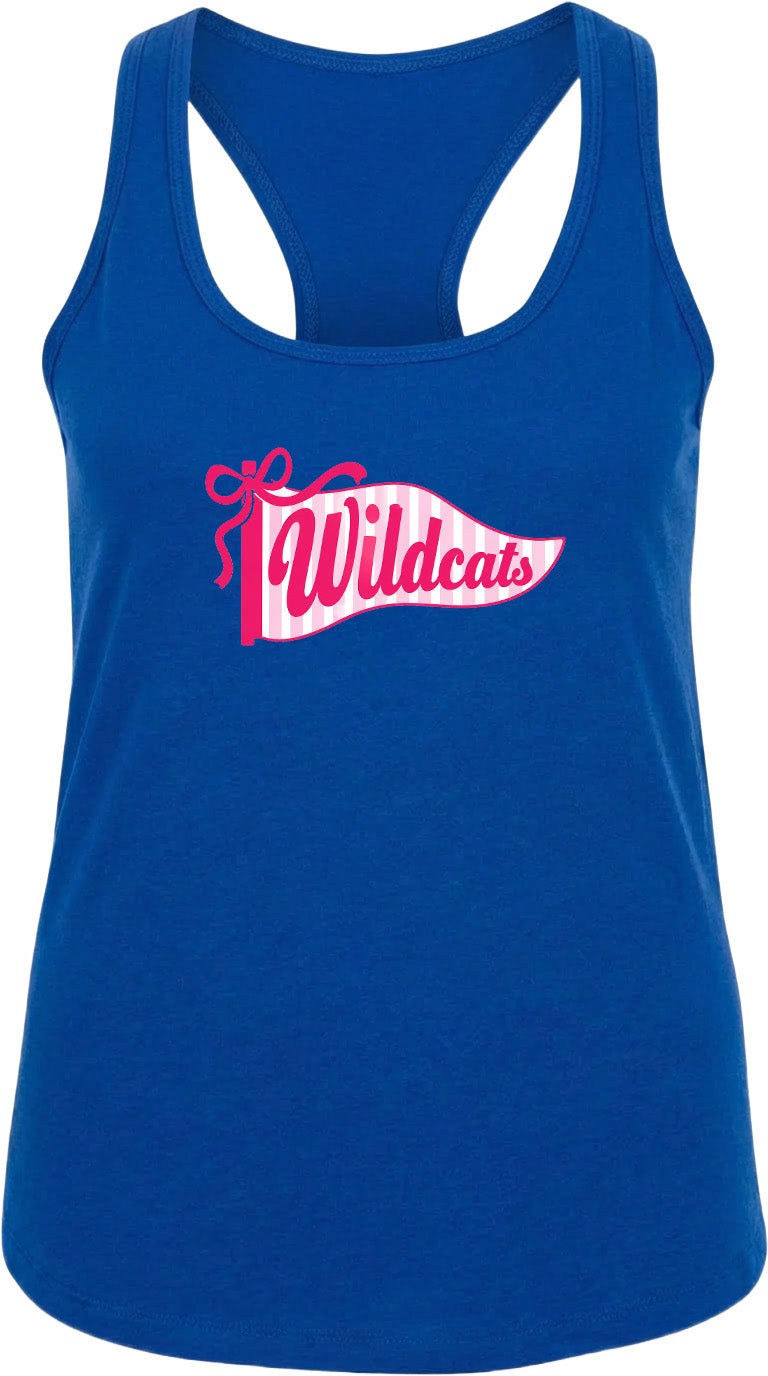 A blue tank top with a pink banner that says "Wildcats".