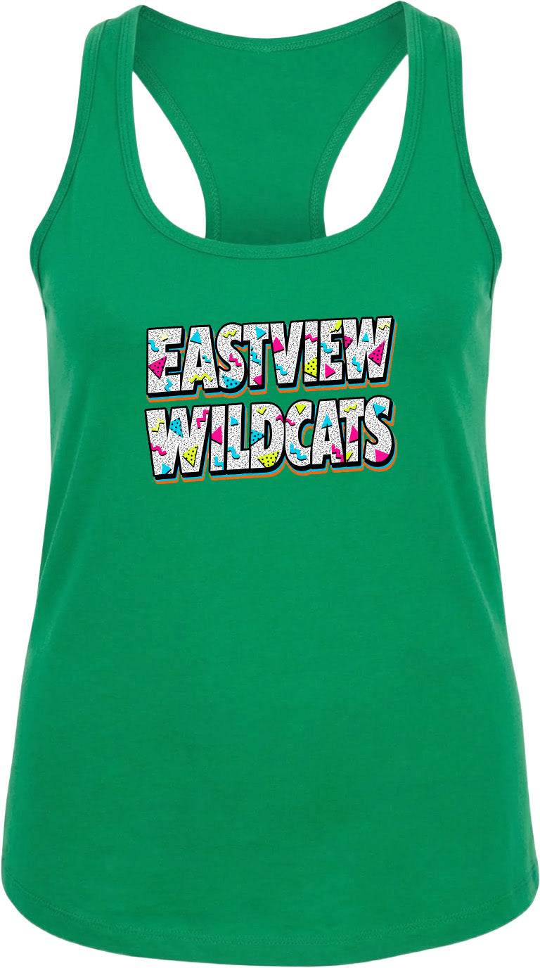 A bright green tank top with the text "EASTVIEW WILDCATS" printed on it.
