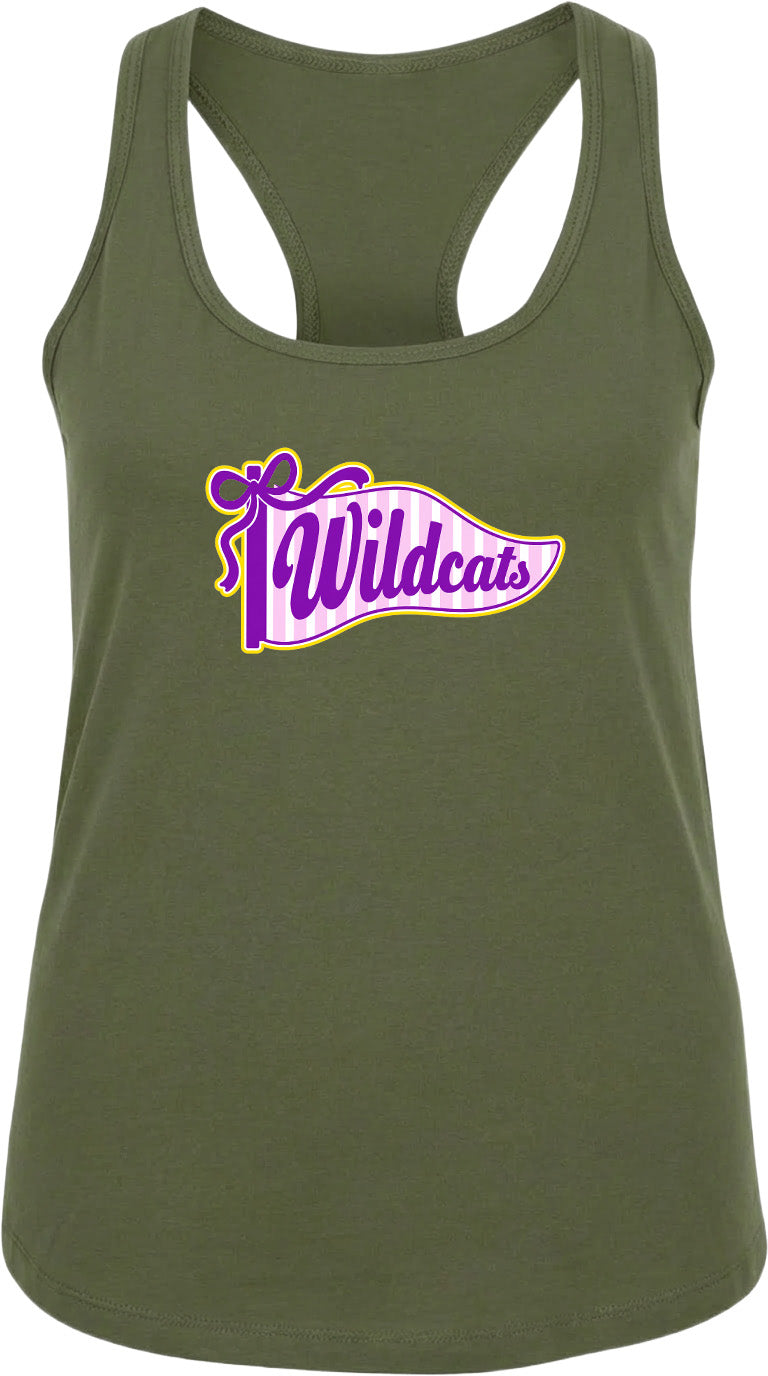 A green tank top with a purple and pink graphic that says "Wildcats" on it.