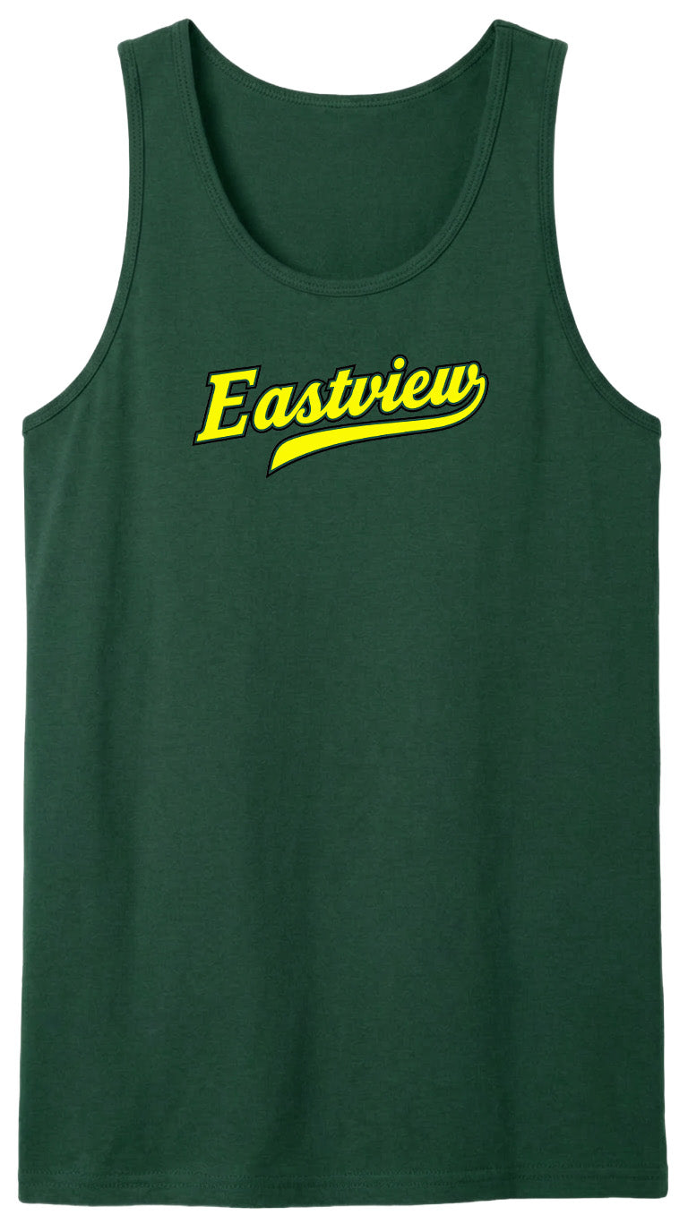 A green tank top with the word "Eastview" printed in yellow on it.
