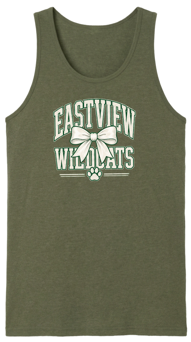 A green tank top with the text "EASTVIEW WILDCATS" printed on it, along with a white bow graphic.
