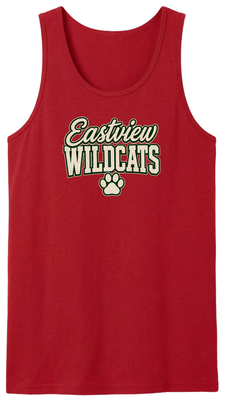 A red tank top with the text "Eastview Wildcats" printed on it.
