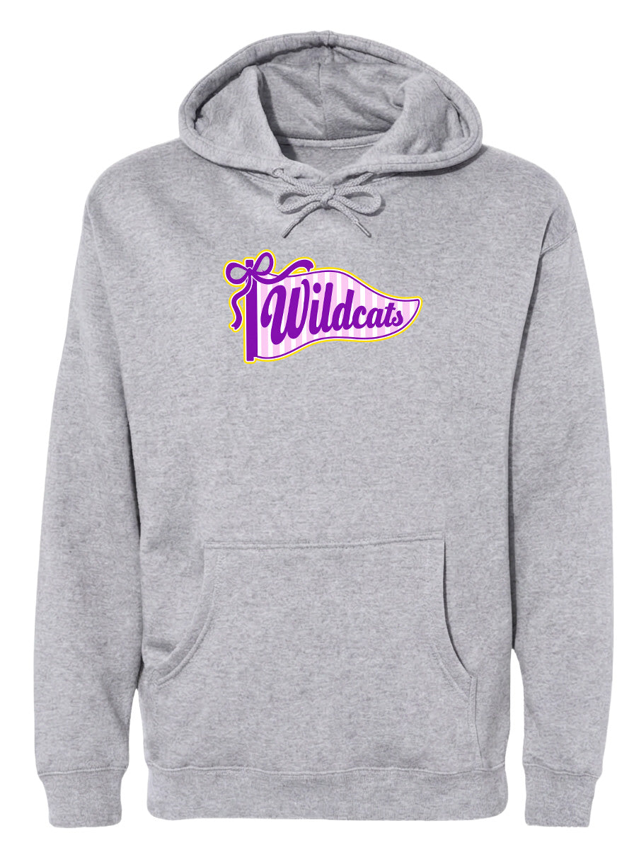 A gray hooded sweatshirt with a graphic design on the front.
