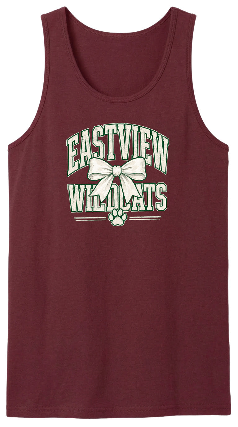 A burgundy tank top with the text "EASTVIEW WILDCATS" printed on it.
