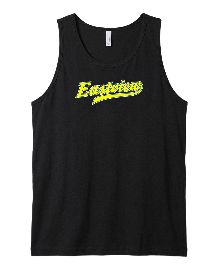 A black tank top with the word "Eastview" printed in yellow on the front.