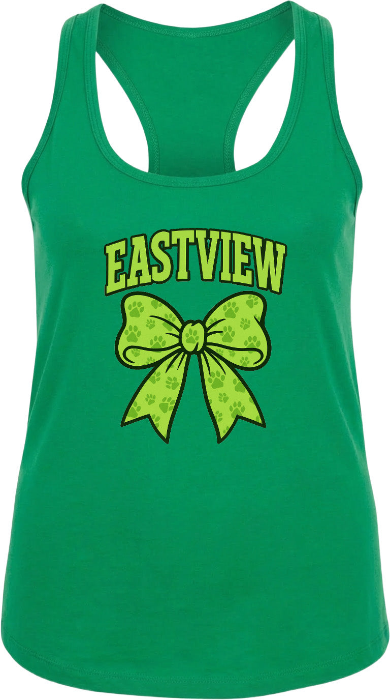 A green tank top with a yellow bow and the word "EASTVIEW" printed on it.