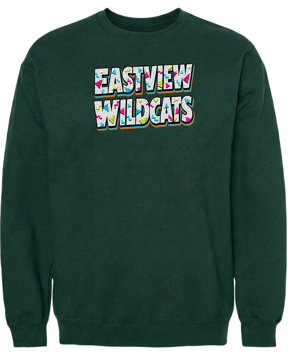 A dark green sweatshirt with the text "EASTVIEW WILDCATS" printed on it.