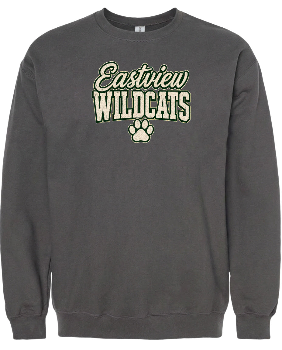 A gray sweatshirt with the text "Eastview Wildcats" printed on it.
