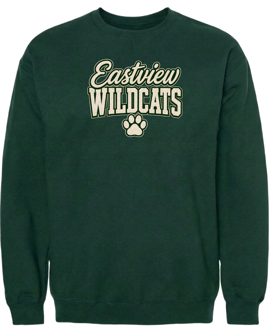 A dark green sweatshirt with the text "Eastview Wildcats" printed on it.