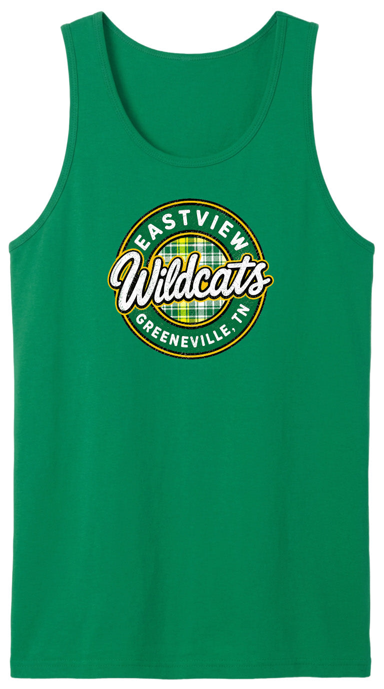 A green tank top with a circular logo that says "EASTVIEW WILDCATS GREENEVILLE, TENN."