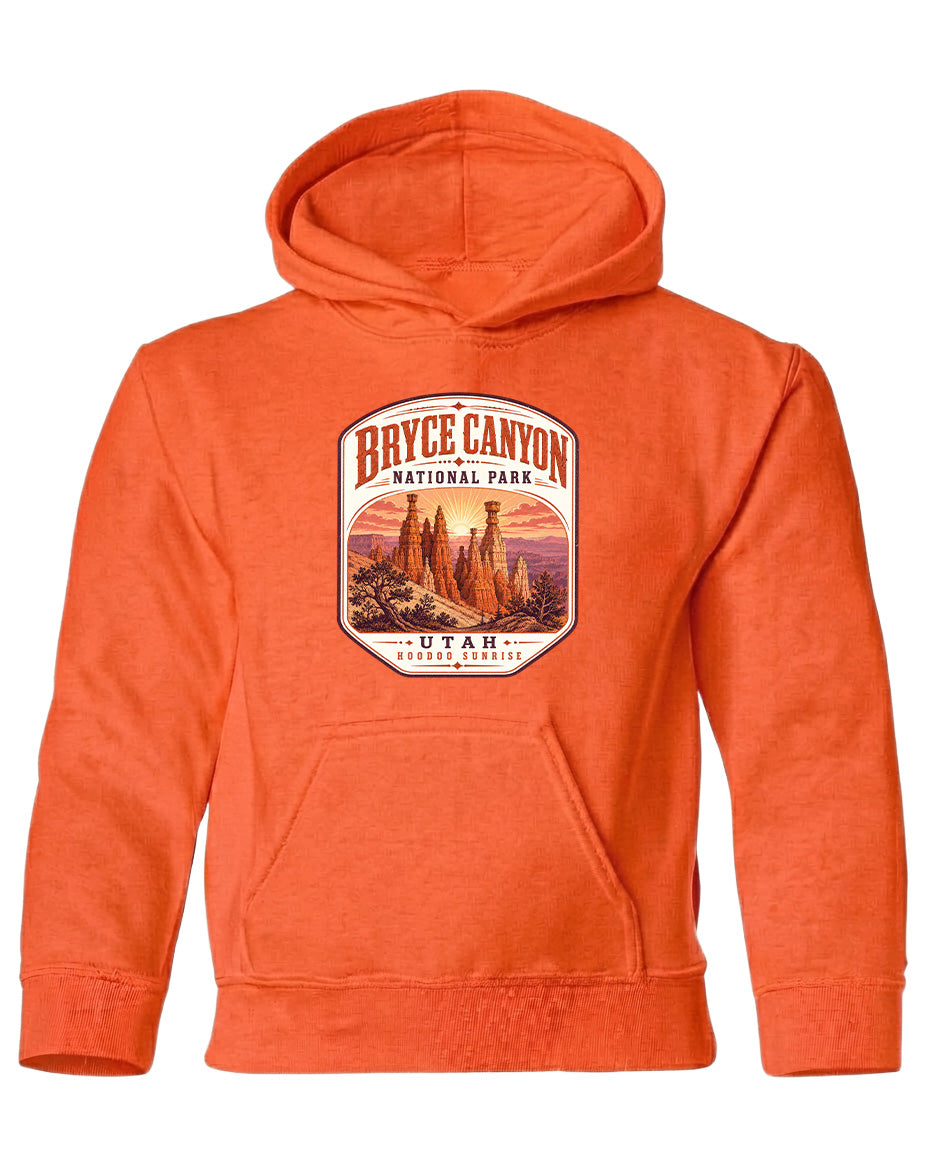 An orange hoodie with a graphic of Bryce Canyon National Park and the text "UTAH HOOKSHINE" printed on it.