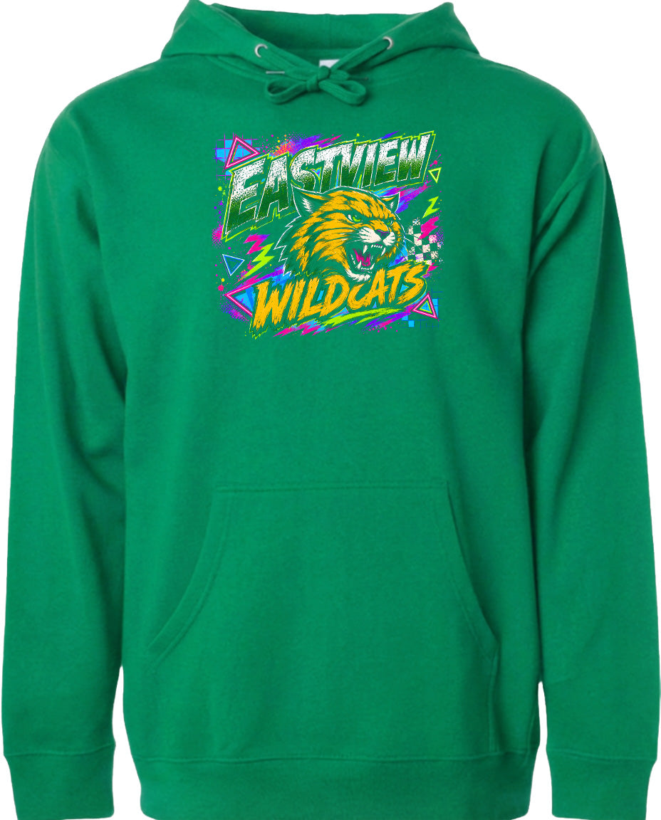 A green hoodie with a graphic design featuring a fierce-looking tiger or wildcat.