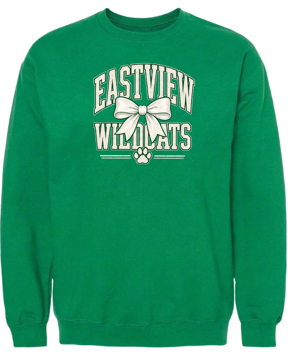 A bright green sweatshirt with the text "EASTVIEW WILDCATS" printed on it.
