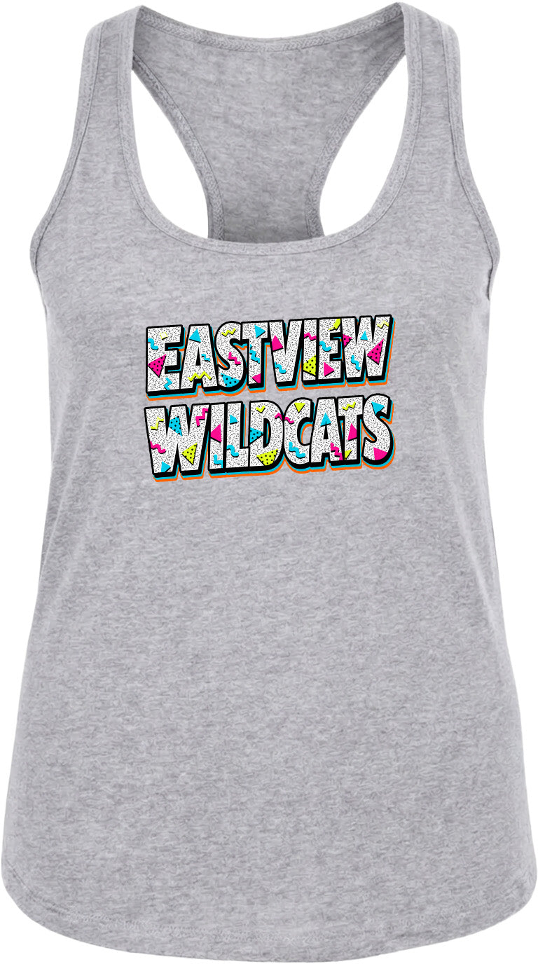 A gray tank top with the text "EASTVIEW WILDCATS" printed on it.