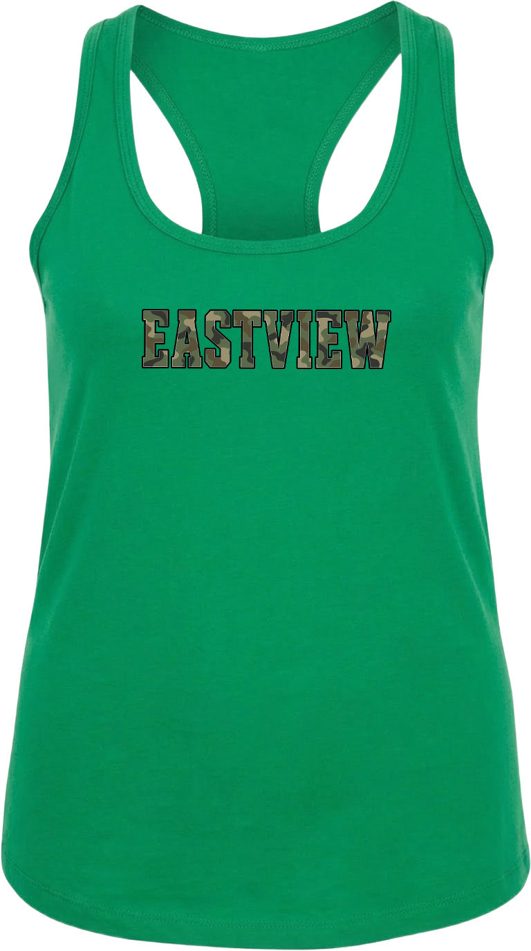 A green tank top with the word "EASTVIEW" printed on it.