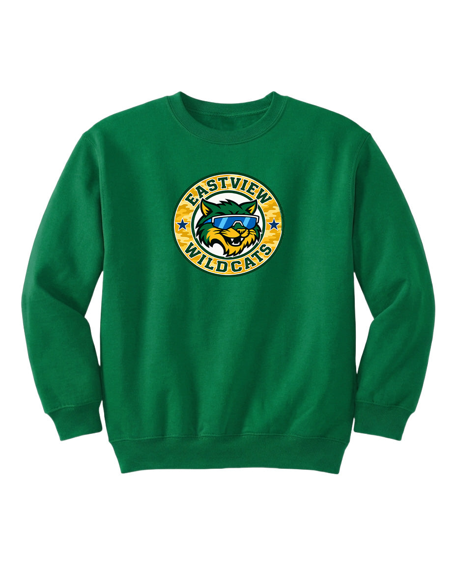 A green sweatshirt with a logo on the front.