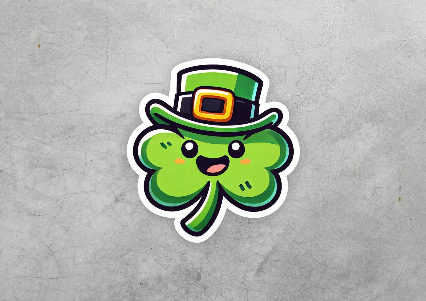 a sticker of a shamrock with a hat on it