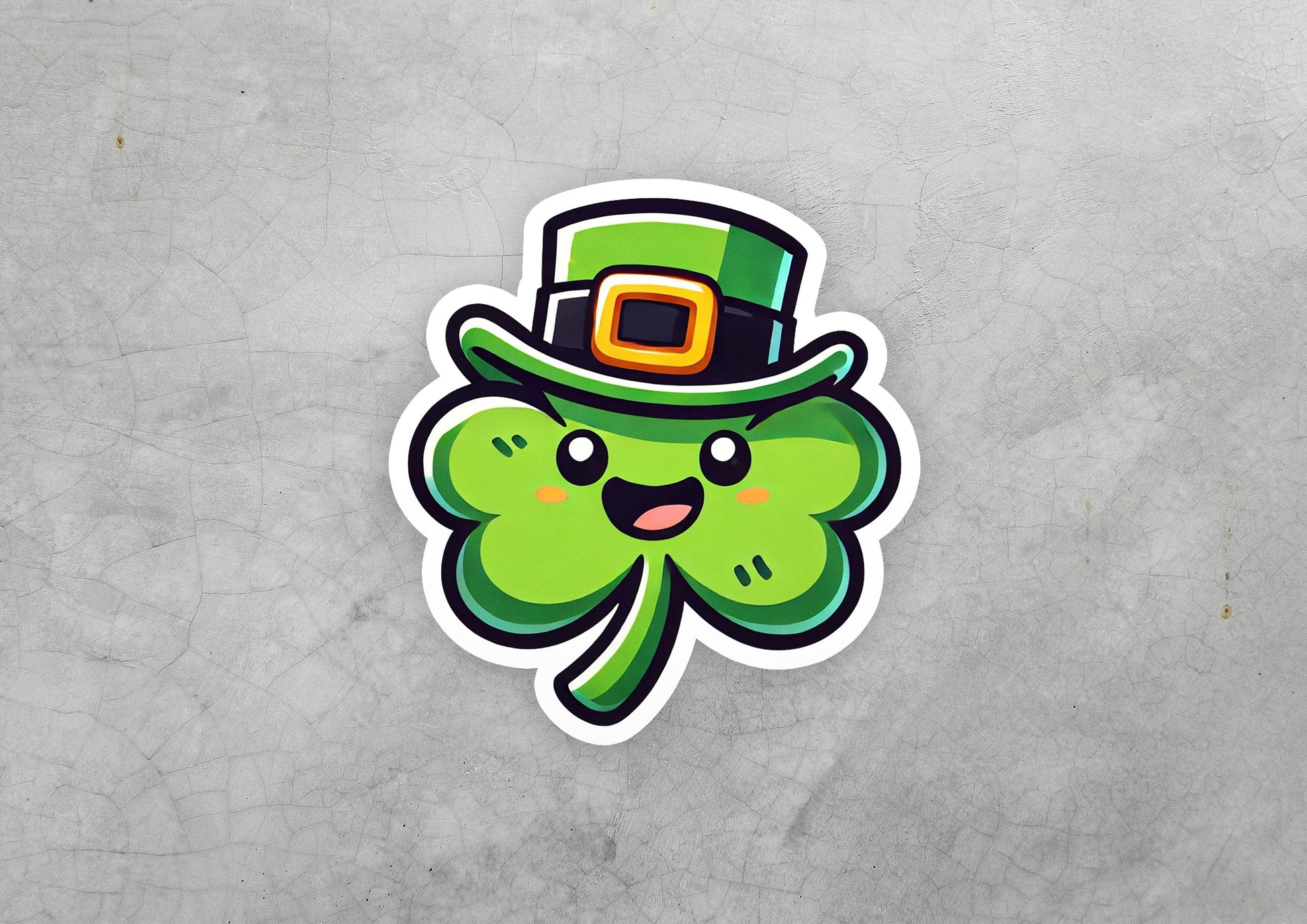 a sticker of a shamrock with a hat on it