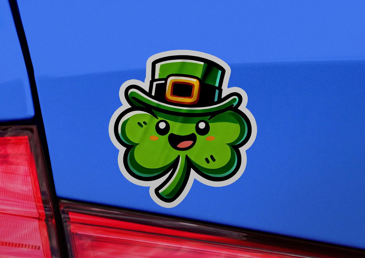 a sticker of a shamrock with a hat on it