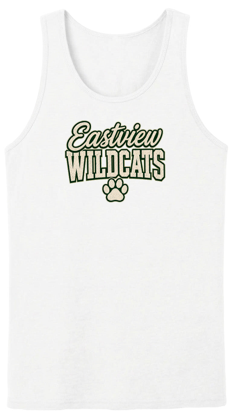 A white tank top with the text "Eastview Wildcats" printed on it.