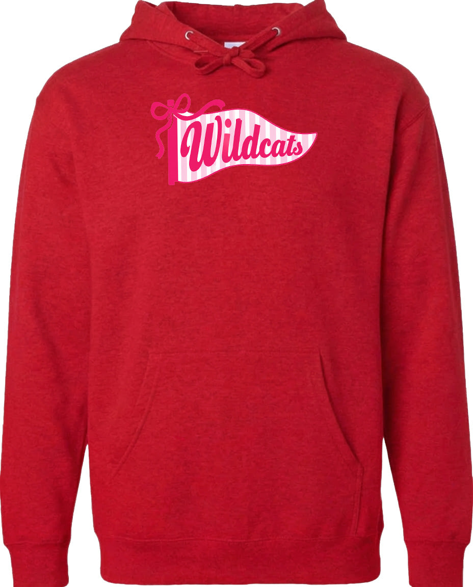 A red hoodie with a pink and white banner that says "Wildcats" on it.