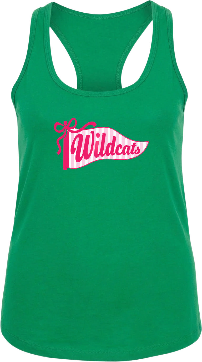 A green tank top with a pink and white banner that says "Wildcats".