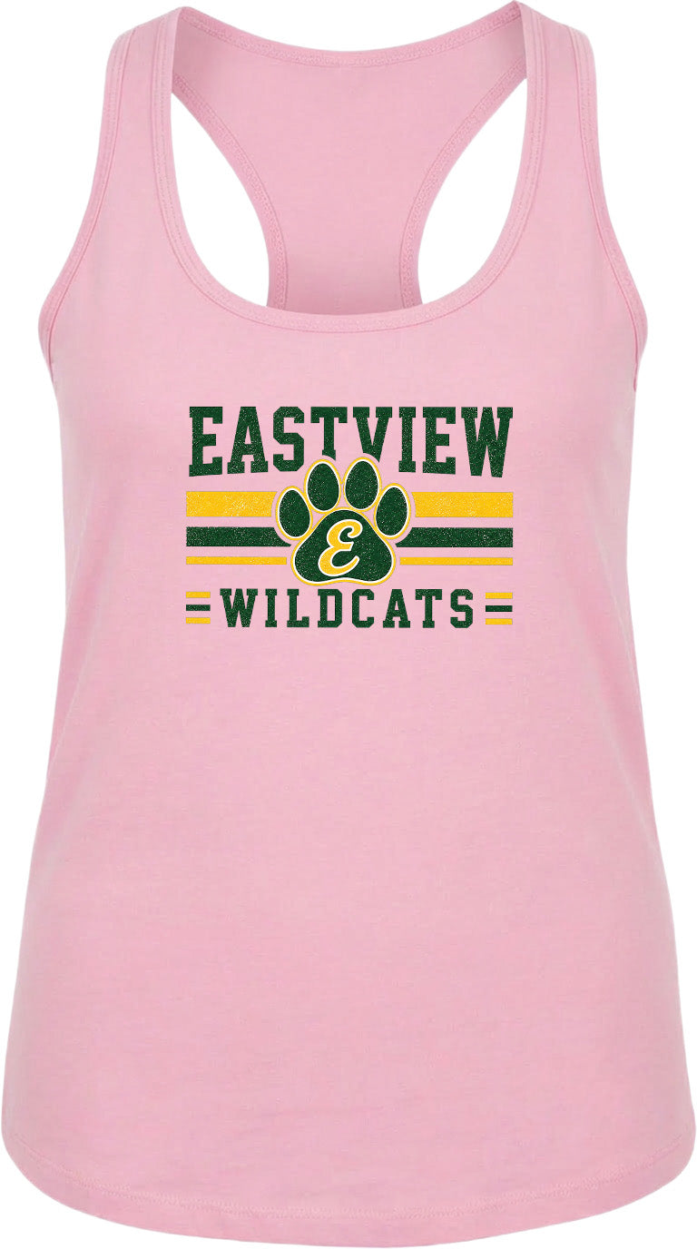 A pink tank top with the text "EASTVIEW WILDCATS" printed on it.