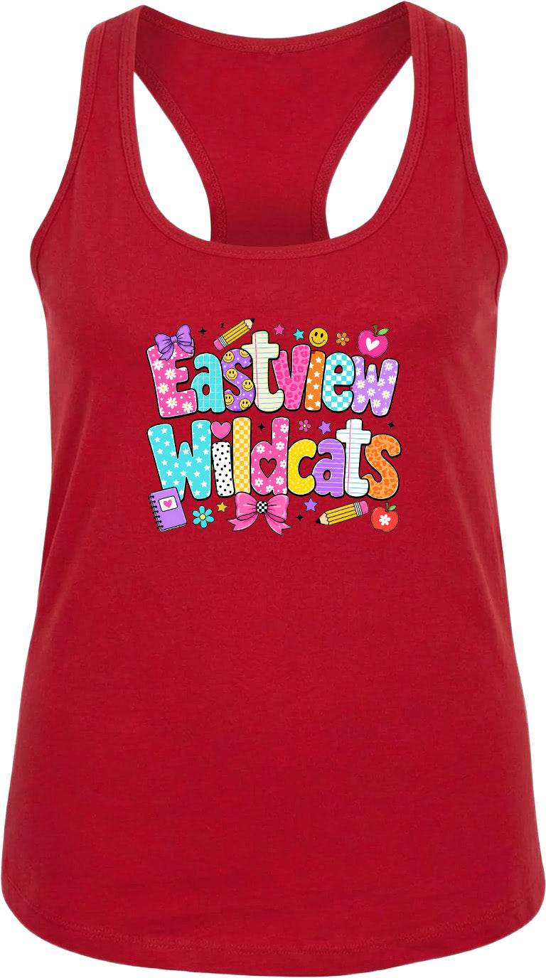 A red tank top with the text "Eastview Wildcats" printed on it.