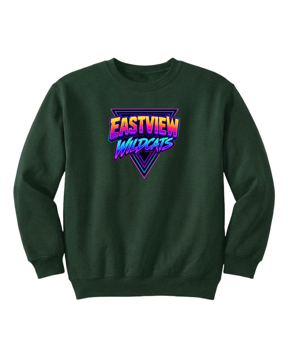 A dark green sweatshirt with a graphic design on the front.