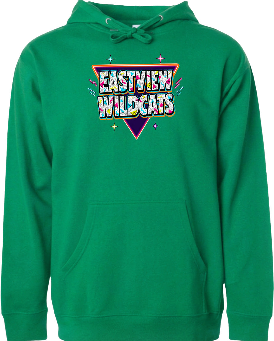 A bright green hoodie with a graphic design on the front.