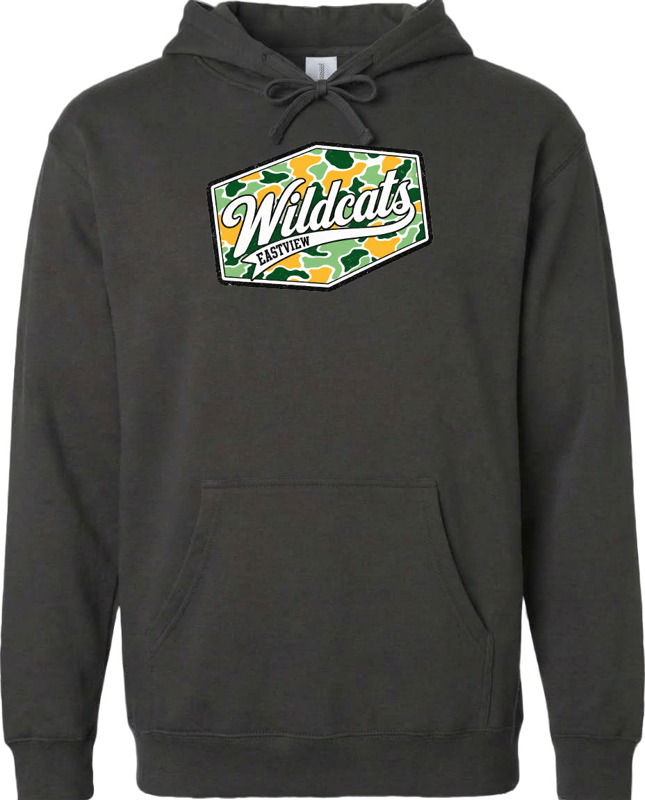 A black hoodie with a graphic design on the front.