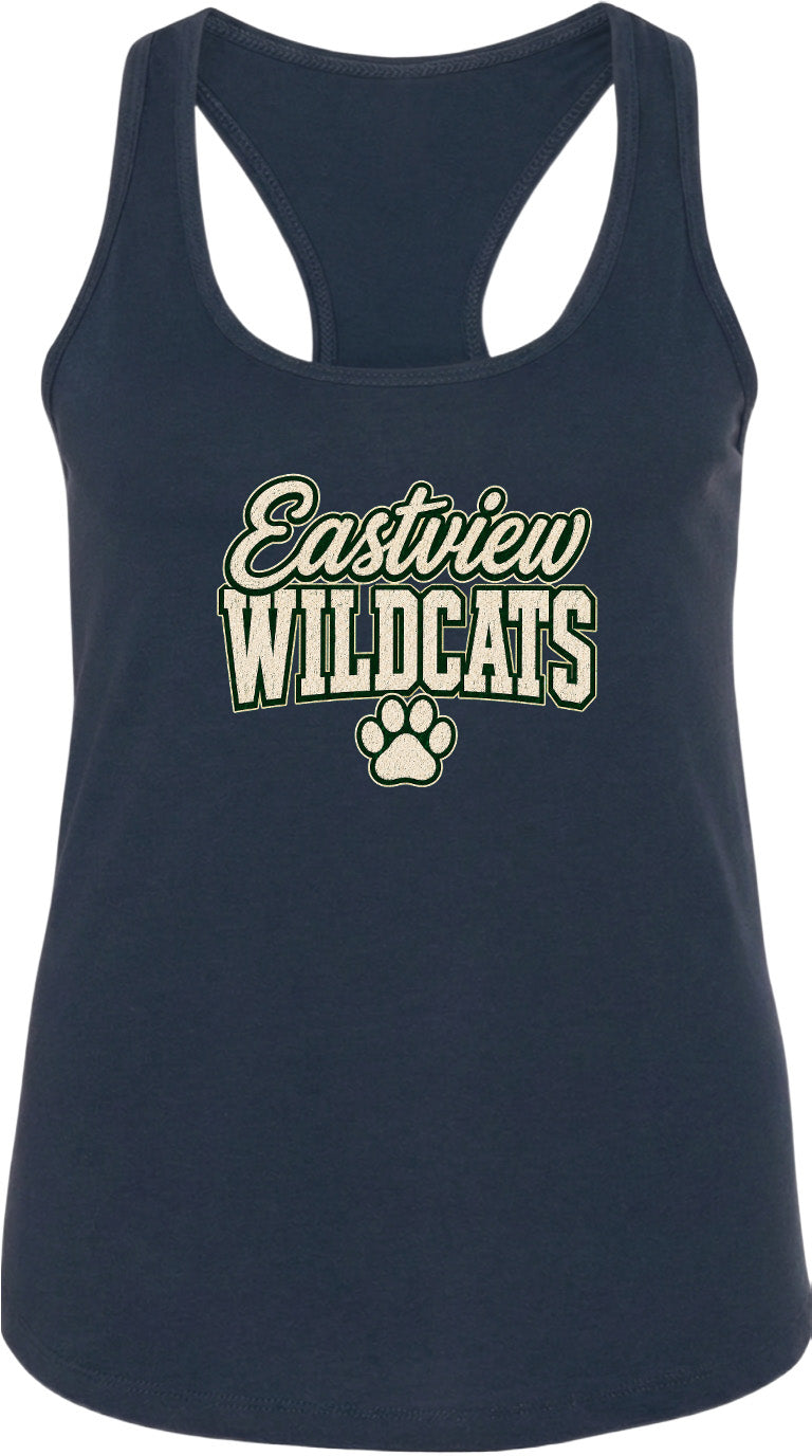 A navy blue tank top with the text "Eastview Wildcats" printed on it.