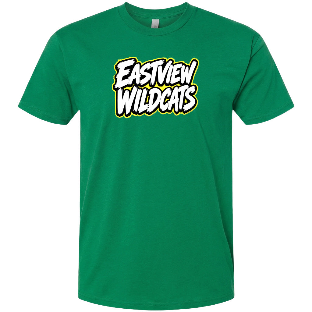 A green t-shirt with the text "EASTVIEW WILDCATS" printed on it.