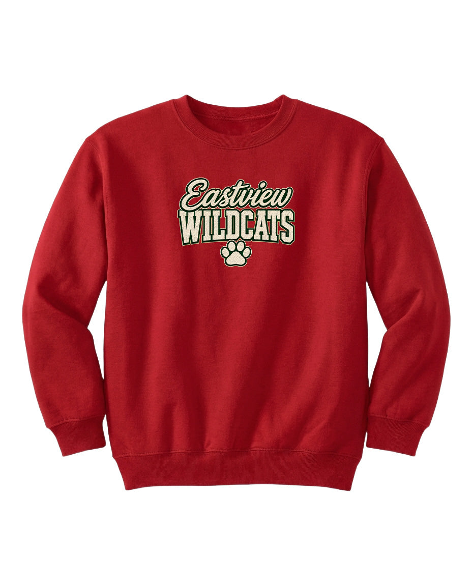 A red sweatshirt with the text "Eastview Wildcats" printed on it.
