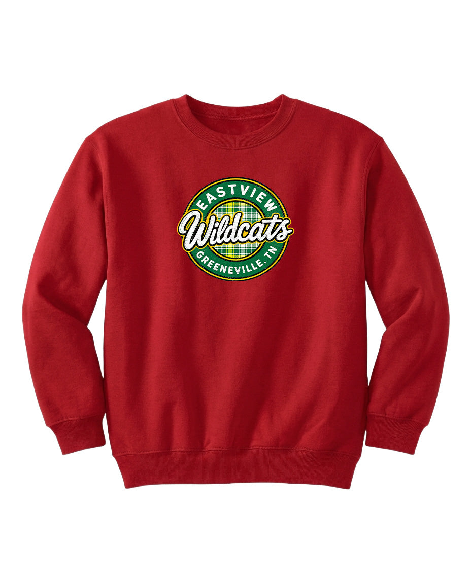 A red sweatshirt with a logo on it.