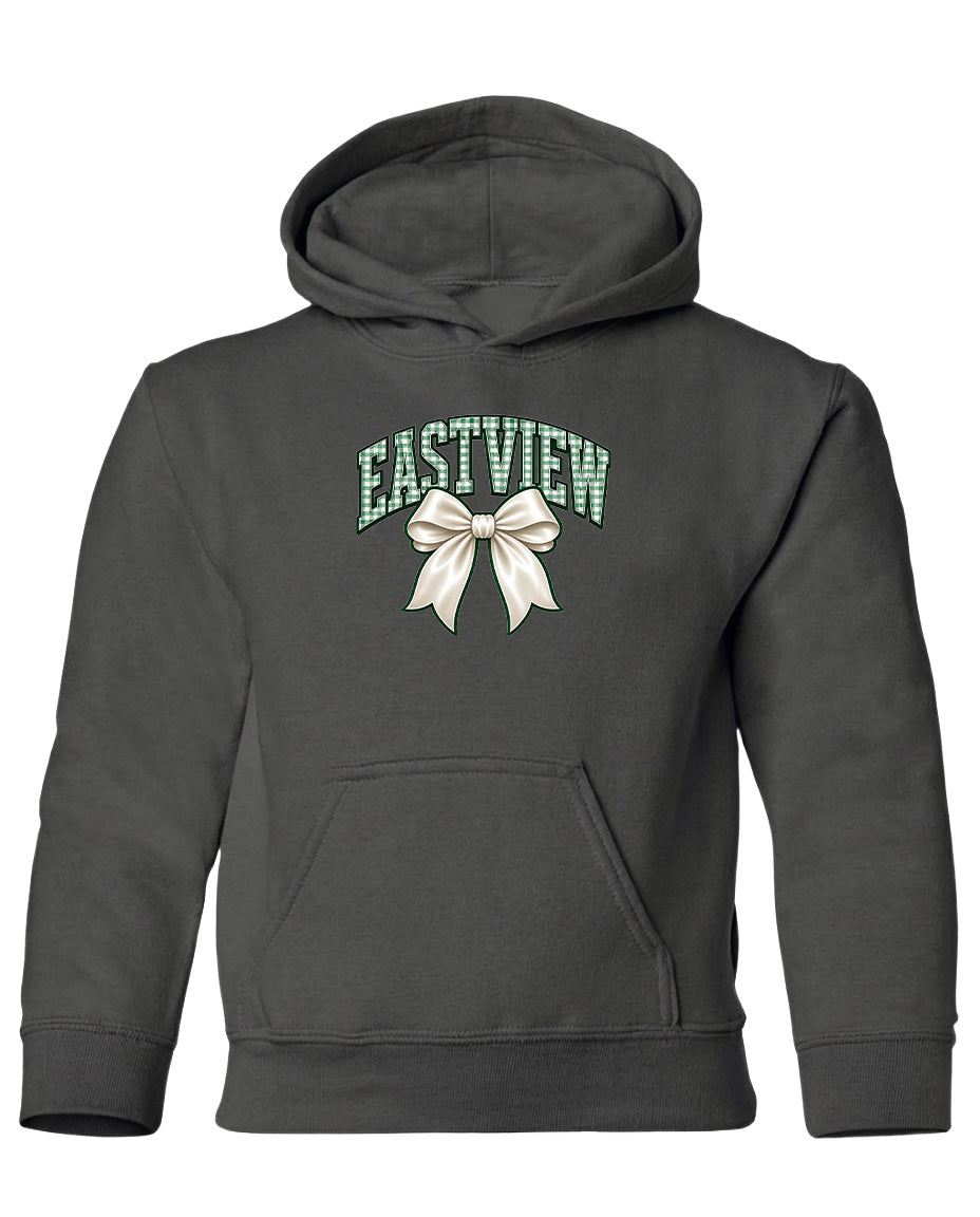 A gray hoodie with a graphic design on the front.