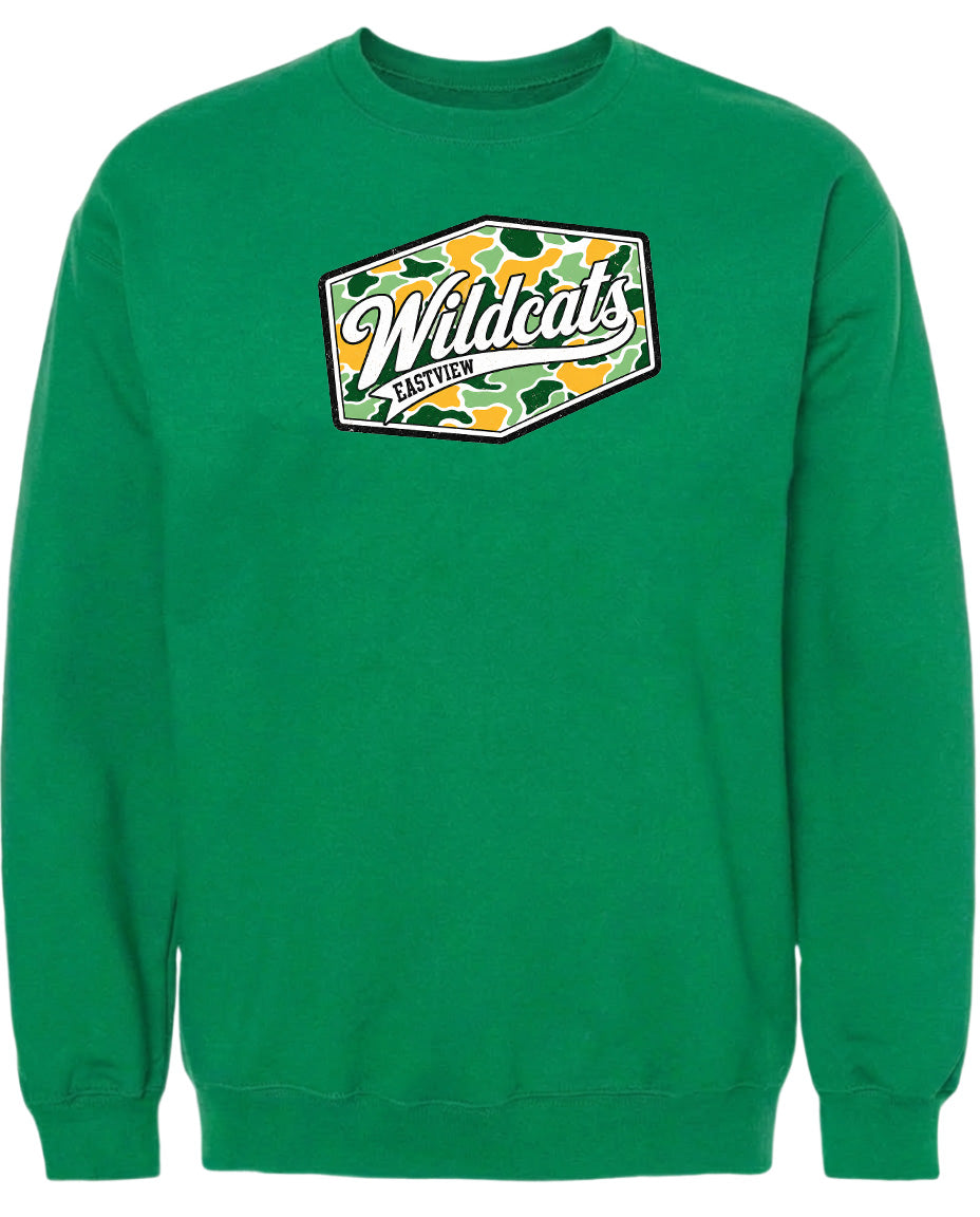 A bright green sweatshirt with a logo on the front.