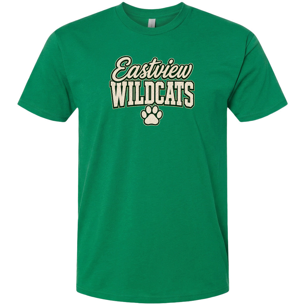 A green t-shirt with the text "Eastview Wildcats" printed on it.